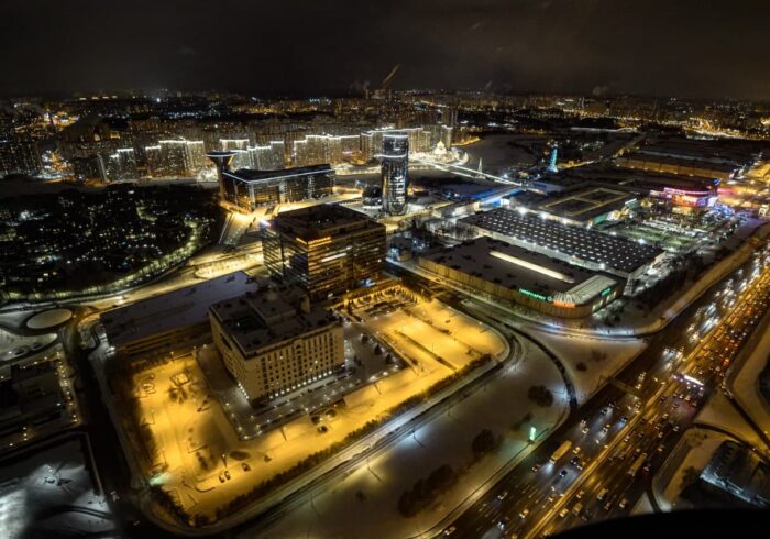 Вид ночной Москвы из вертолета от компании "Captour"