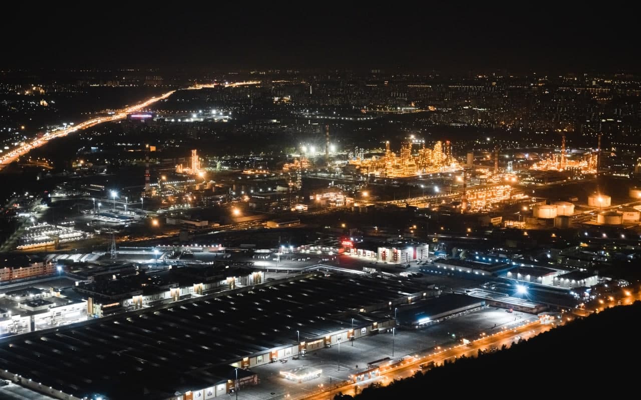 Панорама ночной Москвы из самолета Cessna 172 на экскурсии от "Captour"