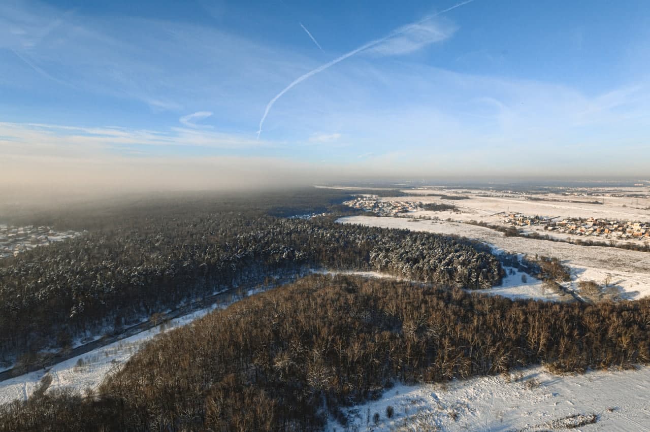 Зимний лес в полете на вертолете от компании "Captour"