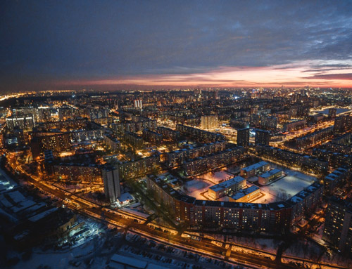 Ночной пейзаж Москвы из вертолета от компании "Captour"