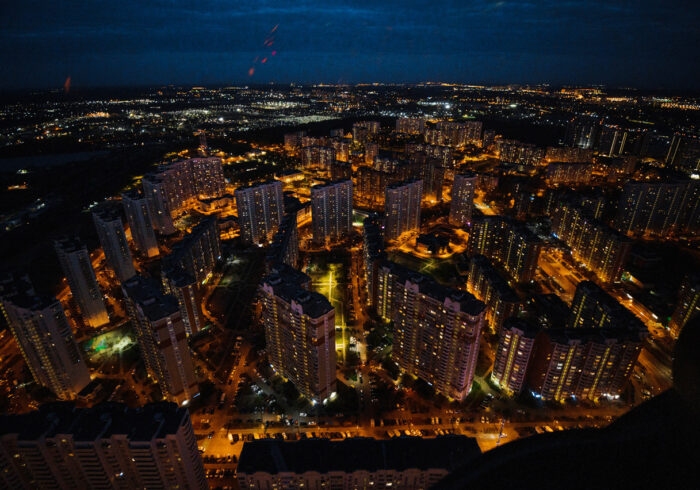 Москва ночью из вертолета в полета